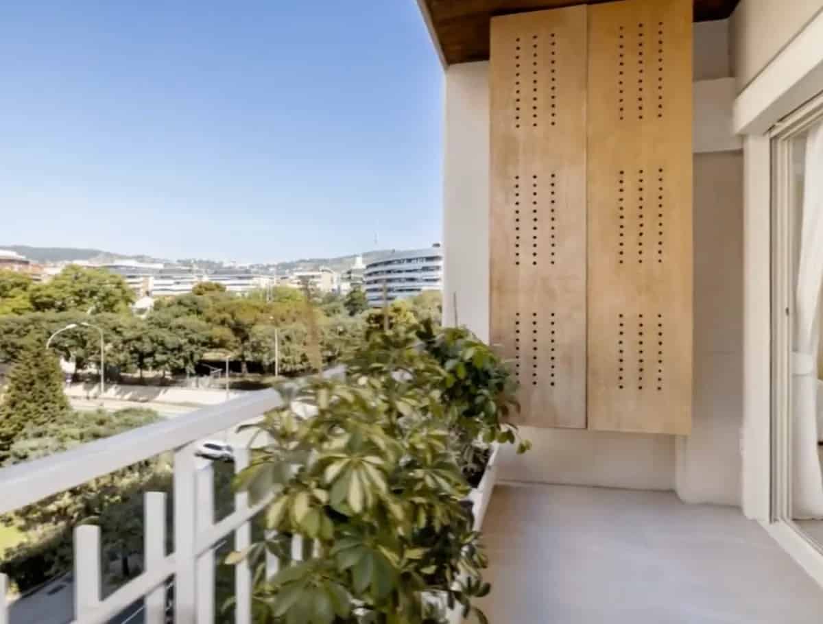 Sunlit balcony scene from a property film